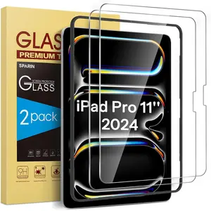 Screen Protector for iPad Pro 11 Inch 2024 Model M4 (5th Generation), 2 Pack Tempered Glass Film Guard for iPad Pro 11, Alignment frame/Case Friendly/ Pencil Pro Compatible