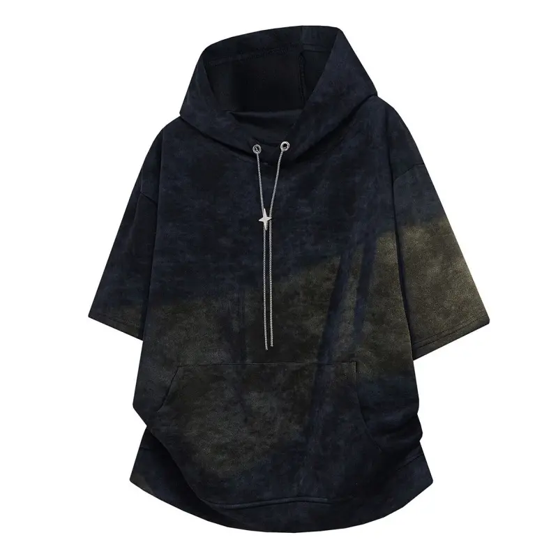 New summer men’s short-sleeve hooded T-shirt with chain design; minimalist, refined style fashionable men’s short-sleeve hoodie; tie-dye trendy, versatile street-style men’s top. #SummerWins