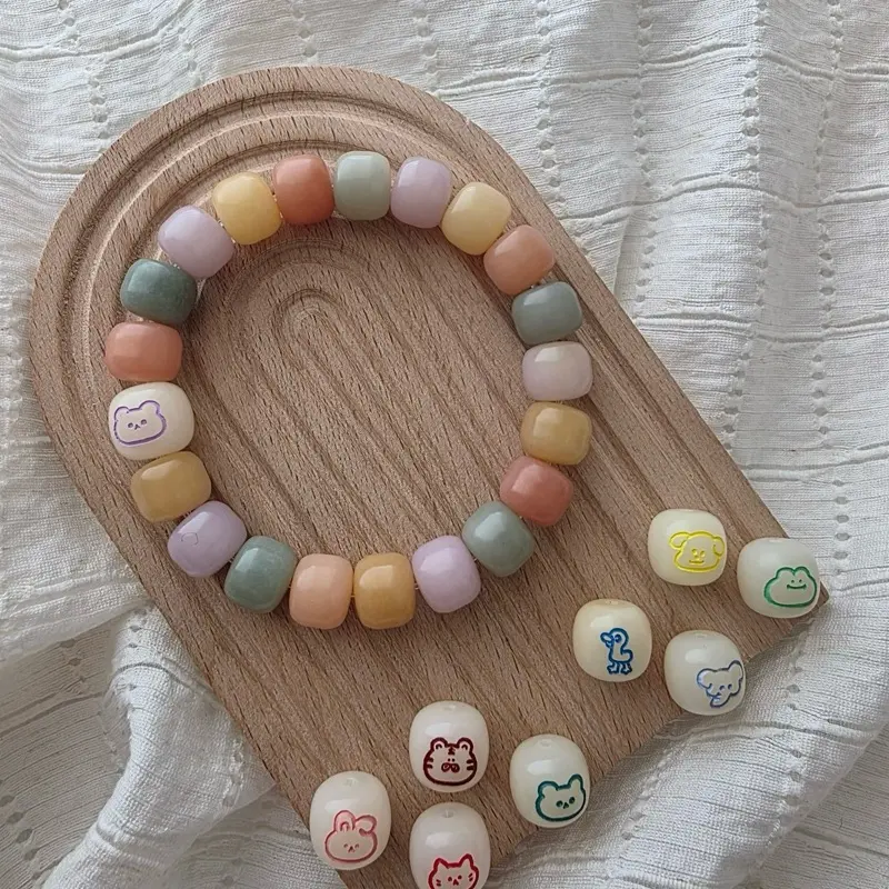 Natural Bodhi Bead Bracelet with Cute Animal Accent | Soft Pastel Dream | Handmade Anxiety Relief Fidget | Meditation | For Kids | Gift