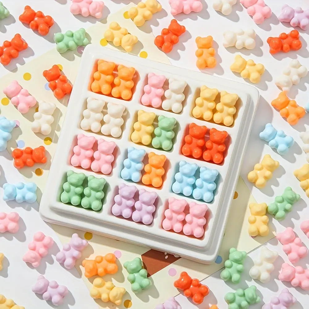 68pcs Pastel Macaron Color (Pink,Yellow,Green,Blue,Orange,Purple) Cute Bear Acrylic Spacer Beads - Non-Toxic DIY Jewelry Making & Keychain Supplies for Beginners