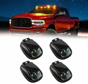 Cool Car Stuff 4PCS Solar RGB Car Roof Lights Wireless Remote LED Truck Warning Lamps Waterproof No-Punch Cab Marker Lights Truck Accessories for Pickup SUV