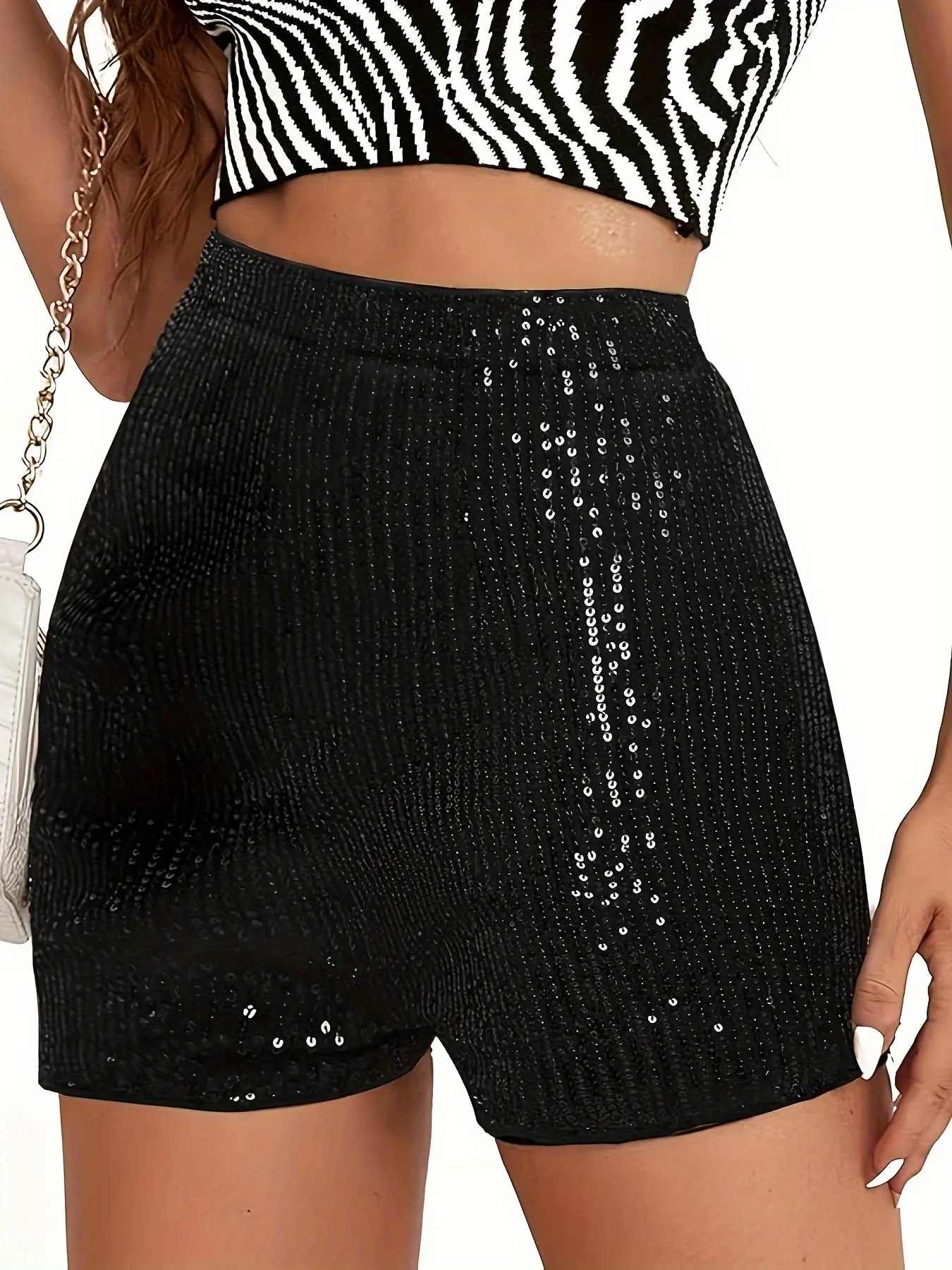 Women's Sequin Shorts Fashion Cool Style for Party Streetwear, Slim-Fitting Casual Pants, Ladies Sparkle Bottoms, Glitter Sequins Shorts, Casual Fashionable Shorts