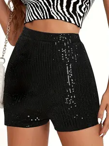 Women's Sequin Shorts Fashion Cool Style for Party Streetwear, Slim-Fitting Casual Pants, Ladies Sparkle Bottoms, Glitter Sequins Shorts