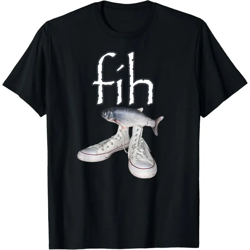 Fih Shoes Funny Misspelled Fish Meme T-Shirt Crewneck Cotton Tops Casual Shortsleeve