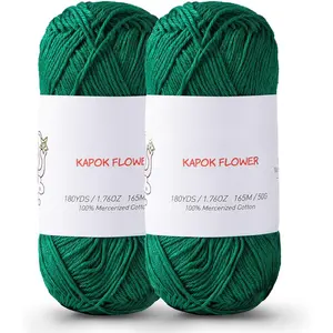 2 Pack of 180YDS/1.76OZ   Yarn, Soft Mercerized  for Amigurumi with Easy-to-See Stitches, Fine- #2, Amigurumi  Yarn for Crocheting  and Silky, Green