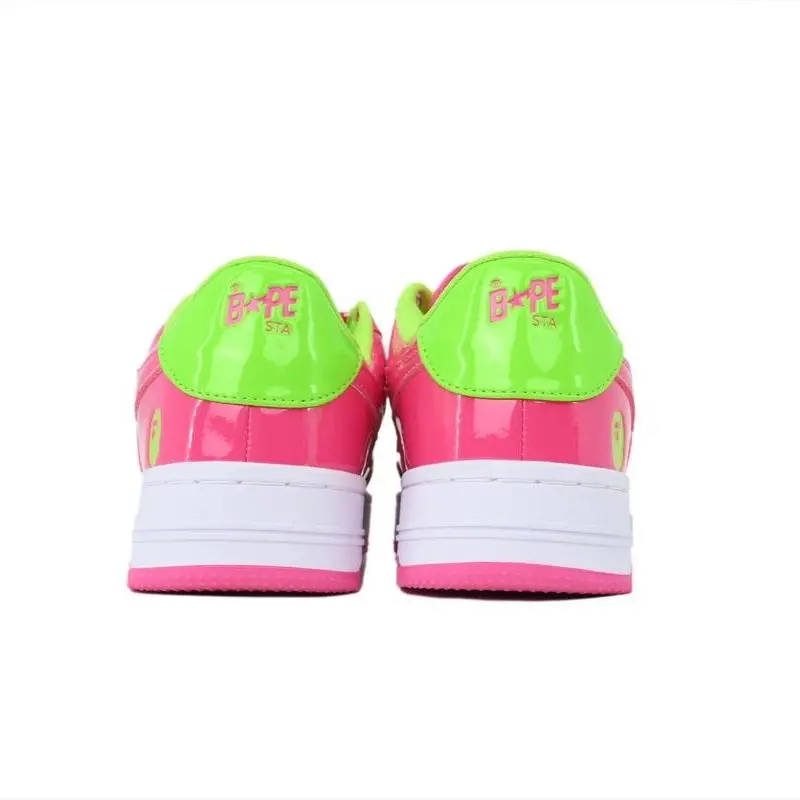 Fuchsia Green Color Block Patent Leather Sneakers Unisex Star Patch Thick Sole Daily Trend Casual Footwear