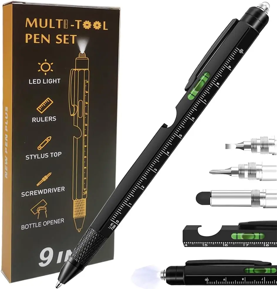 9 in 1 Multitool Pen, a Gift for Men - a Writing Pen, Ruler, Level, Bottle Opener, Screwdriver, Ballpoint Pen, Building Blocks, And Pen, Suitable for New Year, Christmas, Or Valentine'S Day Gifts for Him, Boyfriend, And Grandpa