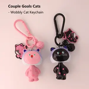 Couple Goals Cats Series - Swinging Doll Keychain for Couples Family Friends & Kids Wobbly Cat Design