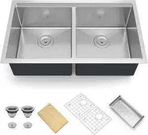 Garvee Undermount Single Bowl Kitchen Sink, Stainless Steel Deep Basin for Kitchen Washing, Freestanding or Wall Mount, Portable Standing Utility Sink, Includes Bottom Set & Accessories, 33*19*10
