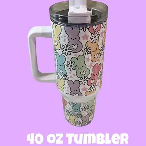 Easter Peeps 40 Oz Tumbler with Handle - Colorful Design, Fun Graphics, Ideal for Easter Celebrations - Drinkware, Bottle