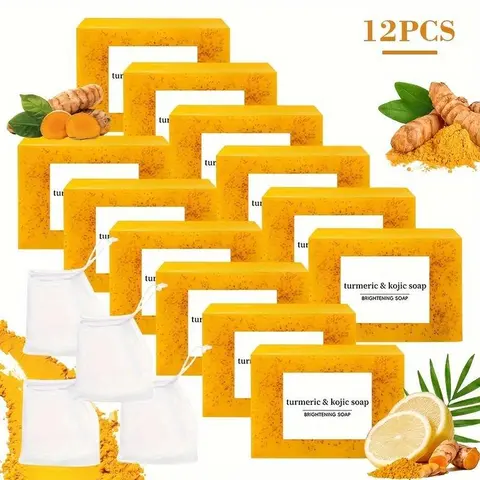 12-Pcs Turmeric & Tartaric Botanical Extracts Bar Soap - Ginger-Infused Moisturizing Hand Cleanser, Deep-Cleaning Daily Bath Care Product with CGVDF Formula