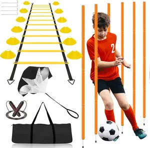 Speed & Agility  Equipment-20ft Agility Ladder, 6 Poles, 12 Soccer Cones, Resistance Parachute, Jump Rope, Soccer Football Basketball   Set for  Youth Adults