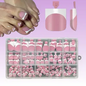 150-Pack French Press-On Toes - Pre-Designed Square Soft Gel Wide Toe Nail Extensions,Gifts for girls,Berry Pink Full-Cover Acrylic DIY Kit with 15 Sizes