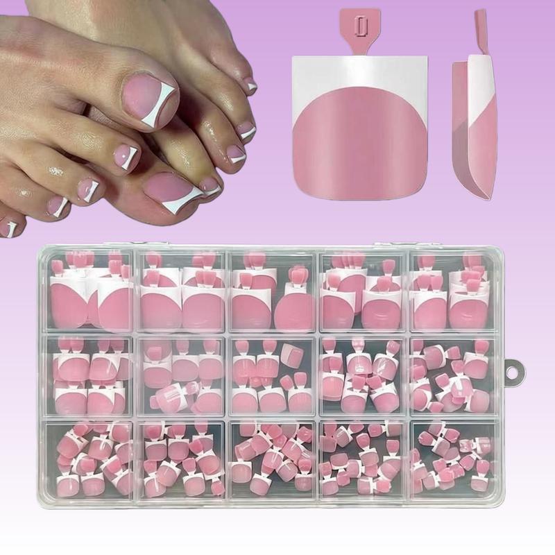 150-Pack French Press-On Toes - Pre-Designed Square Soft Gel Wide Toe Nail Extensions,Gifts for girls,Berry Pink Full-Cover Acrylic DIY Kit with 15 Sizes