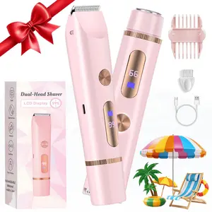Summer Bikini Cordless Rechargeable Trimmer for Women, Electric Shaver and Razor Rechargeable 2-in-1 Body and Facial Epilator, Dual Heads for Painless Trimming of Pubic Hair, Face, Underarms and Legs, Summer Gift