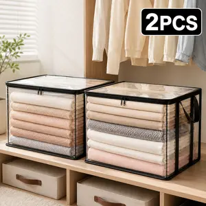 2/4PCS Large Clear PVC Storage Bags with Hinged Lid, Heavy-Duty Foldable Clothes Organizer Box with Zipper & Handles, High Capacity Storage Bins for Home, Closet, Travel, Attic & Moving