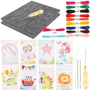 16 Piece Needles Set for Beginner,Including Embroidery Pictures,Felt Pad,Felt Needle,Large Eyelet Needles,Bead Needles and 12 Colours Embroidery Rope,Gifts for Pricking Kit,DIY Hand Tools Kits