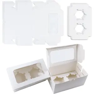 30 Pack White Paper Cupcake Boxes with 2 Cavity Cookie  Boxes with Clear Window 2  Holder Cupcake Containers Bakery Cake Box for Birthday Party Holiday Bakery Supplies