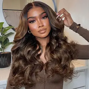 CurlyMe Highlight Balayage Color Body Wave 9x6 T Part Pre-Cut Lace Wear Go Glueless Wig With Smart Clips