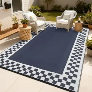 Outdoor Bordered Rug Washable Plastic Straw Rug for Balconies, Terraces, Beaches, RVs, Picnics and Pools - Versatile, Durable, and Stylish