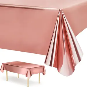 3Pcs rose gold table covers, 54 x 108 inches, disposable rectangular rose gold party tablecloths, metallic table covers, plastic pink tablecloths, birthday wedding Valentine's Day hen party supplies, Party Decoration Supplies