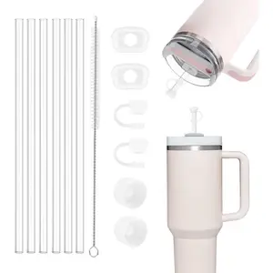 Straw Cover Spill Stopper Accessories Compatible with Stanley Cup 2.0 40oz/30oz Include 6 Clear Straws Replacement with Cleaning Brush, 4 Leak Sproof Plug & 2 Silicone Cover Caps