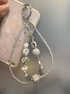New Double-Layer Silver Beaded Phone chain/ Wrist Strap 2 Options  (phone tether included) bag decoration