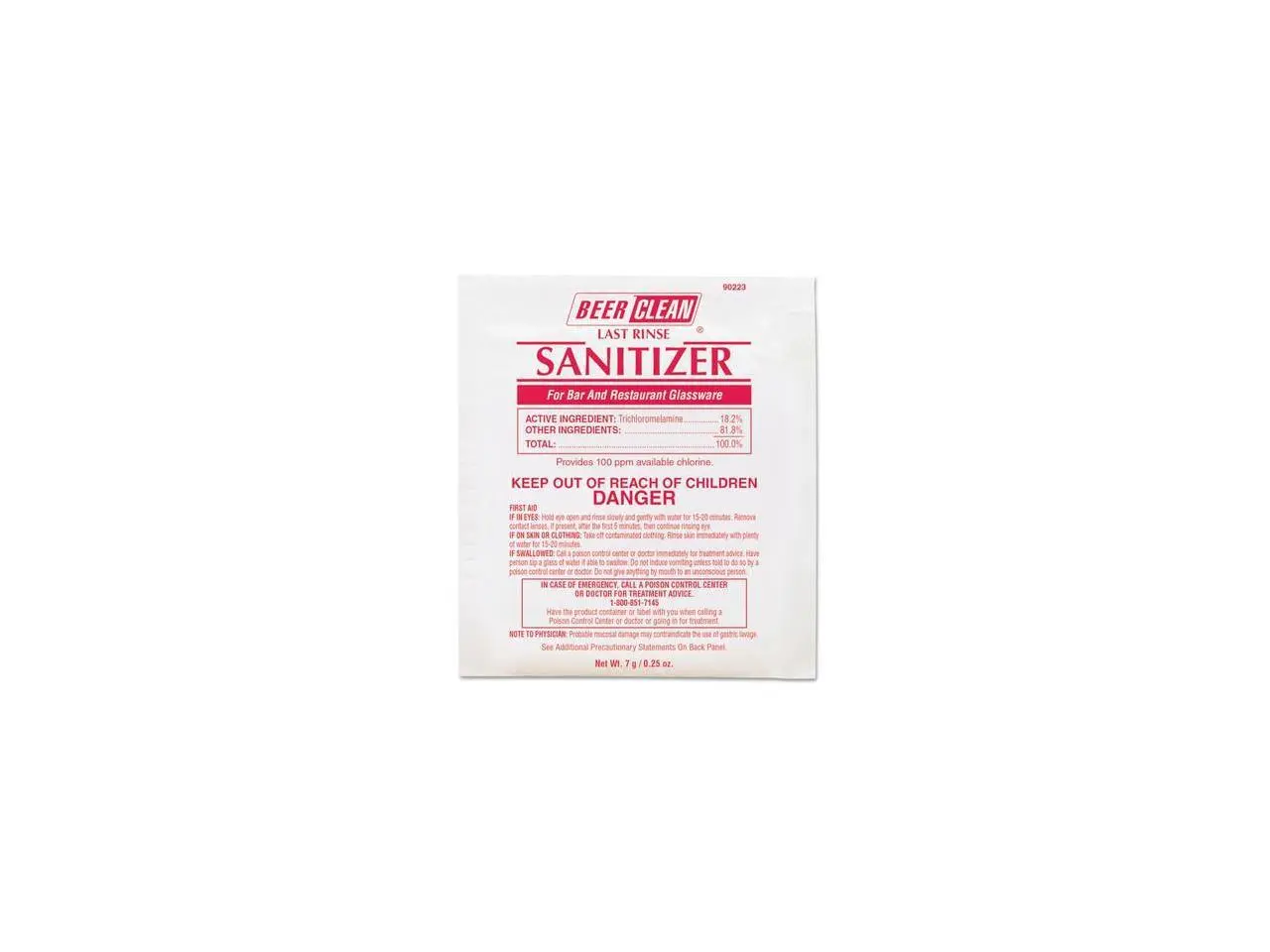 DIVERSEY 90223 Beer Clean Last Rinse Glass Sanitizer, Powder, .25oz Packet,