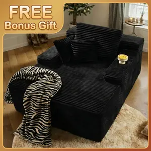 OOSWIFT 49" Oversized Chaise Lounge with Cup Holder, Upholstered Sofa Bed Sleeper Couch, Fluffy Plush Cloud Couch for Living Room, RH Couch Style