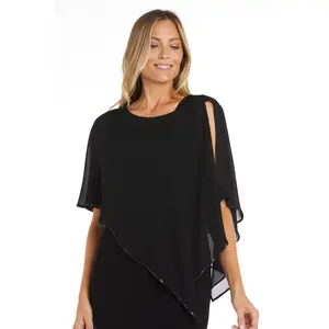 Chiffon Poncho with Rhinestone Trim Around The Edges