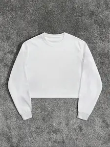 Men's Solid Color Crop Light Sweatshirt, Regular Fit Casual Long Sleeve Round Neck Pullover for Fall & Winter, Men's Clothes for Daily Wear