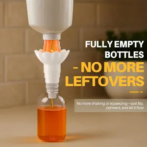 1pc Universal Bottle Emptying Kit - Reusable Liquid Transfer Connector with No Waste Funnel Adapter, Compatible with Soap, Shampoo, Conditioner, Lotion & Bathroom Use, Durable Plastic Design