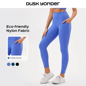 Women's High Waisted Soft Workout Leggings with Tummy Pockets Yoga Pants for Women vollyball training underwear Workout Gym Wear Fitness Clothes Running Outfit Side Pocket Pilates gym stuff women Joggers active pant blue lady eco-friendly comfy sportswear