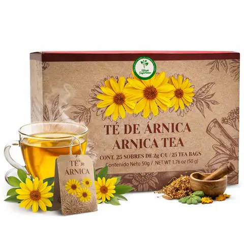 Arnica Herbal Tea – 25 Tea Bags – Aromatic Herbal Infusion – 100% Natural, Vegan, Non-GMO – Caffeine-Free – Hecho en México – By High Supreme