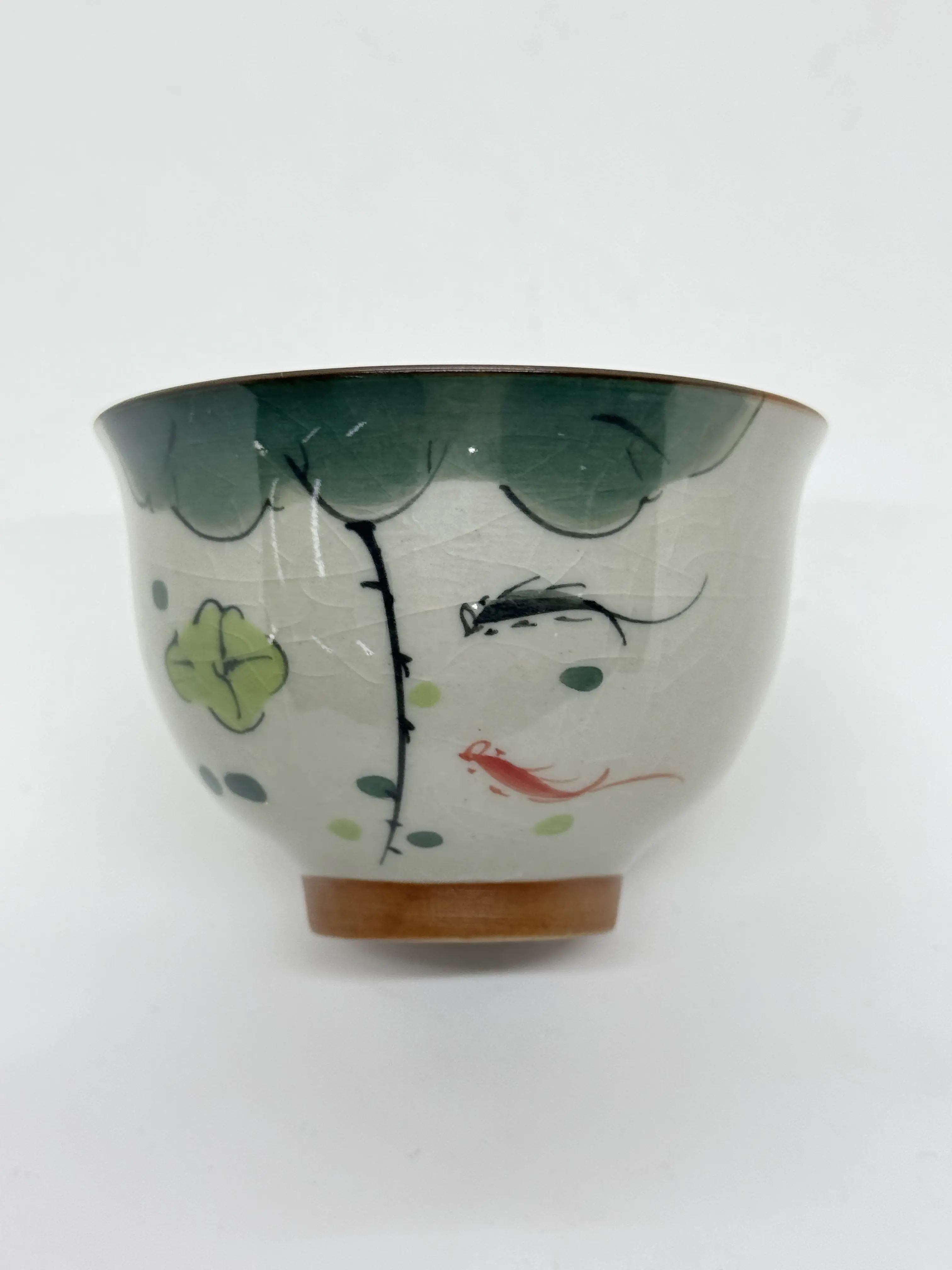 Handmade Thick Ceramic Retro Jianzhan Beverage Cup - B.Blue Pool Fish Gaoyao Hand-Painted "Water Play" Aesthetic Classic Traditional Single Collectible Cultural Drinking Tea Cup