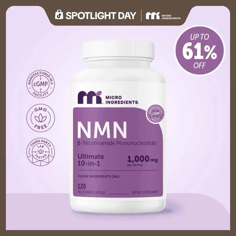 Micro Ingredients NMN Complex 1,000mg Per Serving, 10-1 Complex, Zero Filler, Pure NMN 500mg with Vitamin C, Resveratrol, CoQ10, TMG, Quercetin, & Glutathione | NAD+ Supplement Precursor