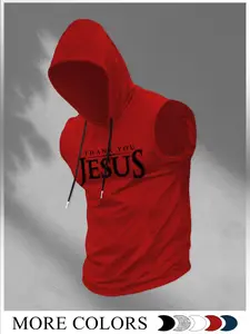 Men's 'thank You Jesus' Hoodie, Casual Plaid Fitted Design, Knitted, Summer Streetwear Style, Multiple Colors Available, Perfect for Fitness Training