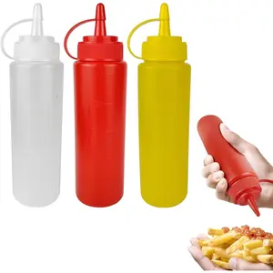 3 count Plastic Squeeze Sauce Bottles with Nozzle Caps,250Ml/8.5Oz  Squeeze Condiment Bottles Dispensers Suitable for Mustard Olive Oil Jam Ketchup Salad Dressing (250ML/8OZ)