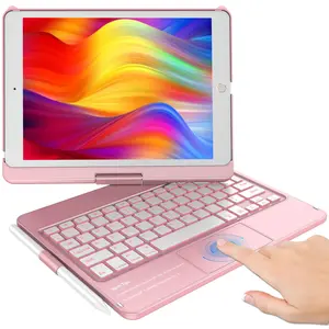 Touchpad Case For Ipad 9th/8th/7th 10.2 Inch  Backlit Trackpad 360°rotatable With Pencil Holder Gen (rose Gold)