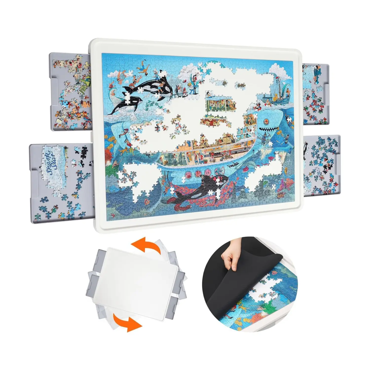 Playboda 1000-1500 Pieces Rotating Plastic Puzzle Board with Drawers and Cover, Portable Jigsaw Puzzle Table for Adults, Lazy Susan Spinning Puzzle Bo