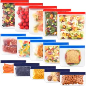 15 Packs Reusable Food Storage Bags, Freezer Snack Bags, Sandwich Bags, Preservation Bags (5 Large+5 Medium+5 Small) Reusable Gallon Silicone Bag Suitable for Dishwasher, BPA Free