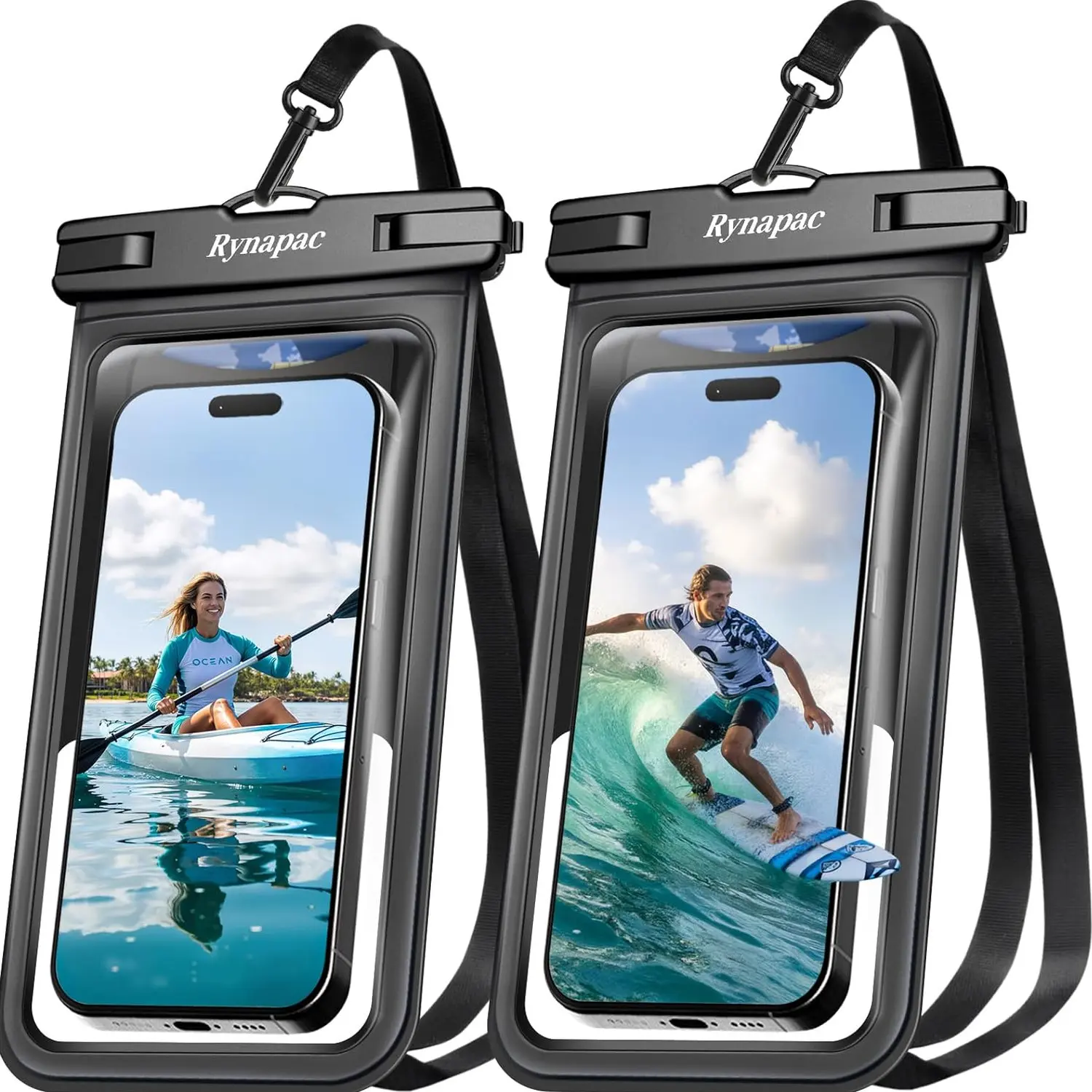 Waterproof Phone Pouch 2-Pack, Submersible Case for 8.5" Phones with Transparent Window for Touchscreen & Camera, ID Card Slot for Cash, Ideal for Boating
