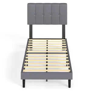Twin Size Bed Frame - Fabric Upholstered Platform Bed with Headboard, 530LBS Sturdy Wooden Slats Support, No Box Spring Needed, Noise Free, Easy Assembly