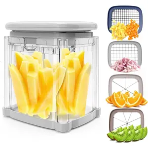 French Fry Cutter 4-In-1 Food Dicer Chop Box, Potato Cutter for Fries Potato French Fry Onion Cutter Food Chopper Manual Hand Vegetable Cutter Dicer Apple Slicer, 4 Blades CrazyQueen
