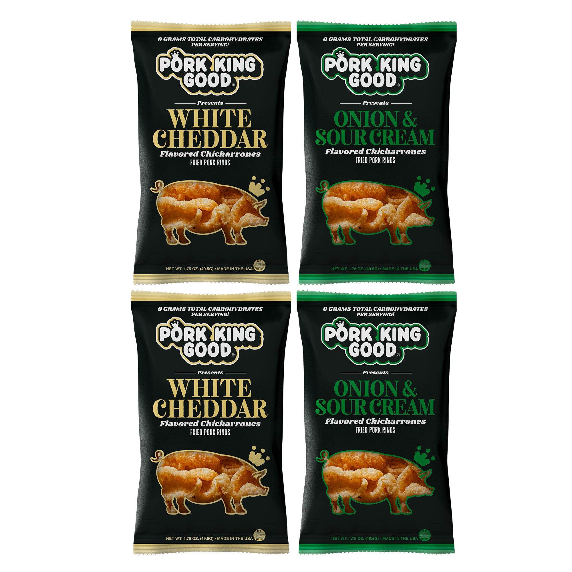 Pork King Good Variety 4 Pack: 1.75oz White Cheddar / Onion & Sour Cream