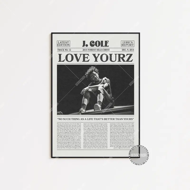 J. Cole Retro Newspaper Print, Love Yourz No Frame, Album Cover Posters, Lyric Print, Music Posters, Pop Culture Art