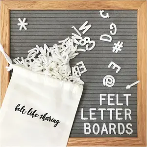 10x10in Gray Changeable Felt Letter Board with 300 White Letters, Oak Frame Wooden Message Board for Baby Announcements, Milestones, Office Decor & More