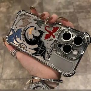 Dragon F-Fourth Wings Pattern Four Corner Anti-Fall Phone Case Transparent Electroplated Protective Cover for iPhone 16 Pro Max 15 Plus 14 13 12 11 E