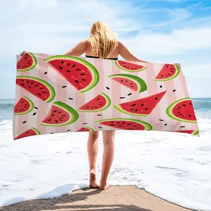 Summer Watermelon Print Beach Towel Camping Towel, Stripes with Vibrant Design Pool Towel, Quick-Dry Microfiber, Ideal for Beach & Pool, Reusable