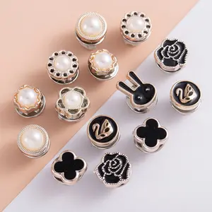 32 Counts Brooch Buttons for Women, Mini Instant Buttons Pins, Assorted Brooch Pins, Pearl Rhinestones Shirt Lapel Brooch Pins, Cover Up Buttons Pins for Clothes Coat Dress Jeans Hat Bags Decor